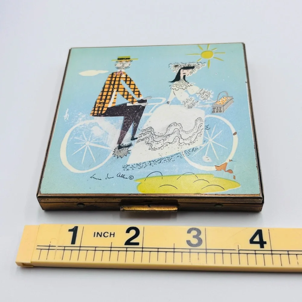 Vintage Fifth Rex Avenue Laura Jean Allen Bicycle Compact Mirror Brass Square